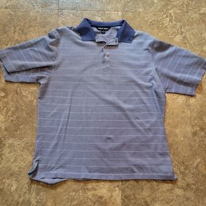 Polo Golf Ralph Lauren Mens Large Blue Striped 100% Pima Cotton Polo Golf Shirt